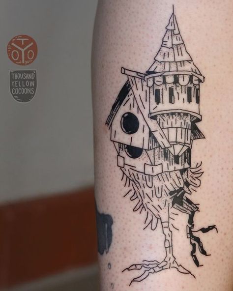 ʟɪᴇᴋᴇ on Instagram: "Happily strutting birdhouse Baba Yaga hut for Roxy Thank you so much for taking the trip! This was done in a private studio in Hamburg ◐ ◑ ◐ #folklore #folkloretattoo #babayagashut #babayagatattoo #babayaga #witchtattoo #babayagahouse #folkart #engraverstattoo #slavicfolklore #tattoohamburg" Baba Yaga Tattoo, Babayaga Tattoo, Folk Tattoo, Baba Yaga House, 2024 Tattoo, Tiny Library, Beaded Ideas, Framed Tattoo, Inner Arm Tattoo