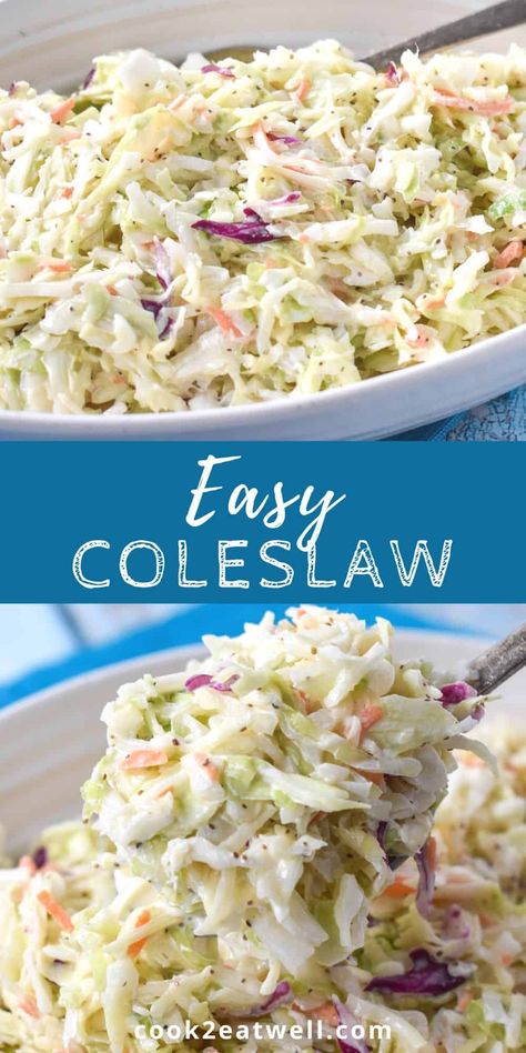 In this easy coleslaw recipe, we skip the prep work by purchasing prepackaged coleslaw mix. From there it’s just making a simple dressing and putting it together. Making a homemade version of this classic barbecue side dish is a snap and will quickly become your favorite. Easy Coleslaw Recipe Simple, Quick Coleslaw, Barbecue Party Food, Easy Coleslaw Recipe, Coleslaw Dressing Recipe, How To Make Coleslaw, Cabbage Dishes, Best Coleslaw Recipe, Barbecue Sides