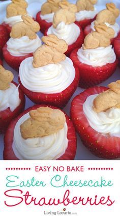 Cheesecake Stuffed Strawberries - Easter dessert Easter Desserts Strawberry, Easter Hosting, Bunny Strawberry, Cheesecake Strawberries, Easter Appetizer, Cheesecake Stuffed Strawberries, Easter Deserts, Easy Strawberry Desserts, Potato Broccoli