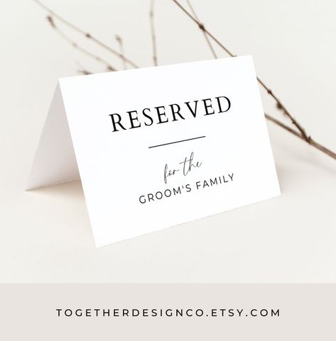 Ensure that your guests feel honored and welcomed with our Reserved Seat Sign for a Wedding Ceremony. These folded signs are the perfect addition to your wedding ceremony, allowing you to designate reserved seats for special guests. Reserved Sign Wedding, Chair Diy, Diy Wedding Stationery, Minimal Wedding Invitation, Sign For Wedding, Reserved Seating, Wedding Chair, Reserved Signs, Minimal Wedding