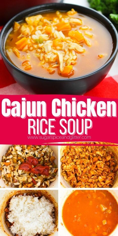 Chicken Broth Rice, Crockpot Rotisserie Chicken, Jerk Chicken And Rice, Cajun Chicken And Rice, Rotisserie Chicken Soup, Buffalo Chicken Soup, Homemade Cajun Seasoning, Rice Soup Recipes, Chicken Rice Soup