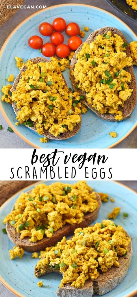 These vegan scrambled eggs are ready in 15 minutes. Tofu scramble is a healthy & tasty breakfast alternative to regular eggs, made with simple ingredients! Vegan Scrambled Eggs, Ella Vegan, Tofu Scramble Vegan, Vegan Brunch Recipes, Tofu Breakfast, Vegan Breakfast Easy, Yummy Healthy Breakfast, Plant Based Diet Recipes, Vegan Brunch