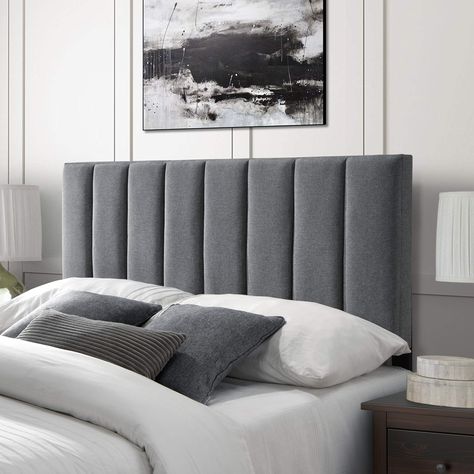 Grey Upholstered Headboard, Simple Bed Designs, Cama Queen Size, Headboard Queen, Bed Headboard Design, Grey Headboard, Modern Headboard, Queen Size Headboard, Full Headboard