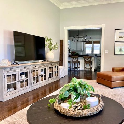 Tv Stand Styling, Reclaimed Wood Media Console, Meranti Wood, Wood Media Console, Rustic Sideboard, Double Glass Doors, Console Styling, Glass Cabinets, Geometric Construction