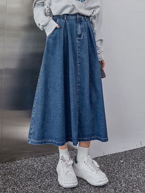 Denim Skirt From Jeans, Skirt From Jeans, Style Your Shirt, How To Style Braids, Style A Denim Skirt, How To Style A Denim Skirt, Denim Skirt Style, Denim Skirt Outfit Ideas, Denim Skirt Long