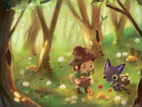 T e a 🌱 on Instagram: “Picking mushrooms in a cozy forest 🍄🌿 ~ commission  #animalcrossing #animalcrossingnewhorizons #acnh #illustration #kiki #forestgirl #mori…” Picking Mushrooms, Cozy Forest, Zelda Game, Splatoon Games, Mushroom Forest, Forest Girl, In Memes, Anime Animals, Super Smash Bros