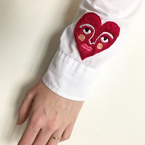 Heart On My Sleeve, Instagram Heart, Modern Embroidery, Embroidered Clothes, Embroidery Craft, Embroidery Fashion, Collar Designs, Vintage Embroidery, Embroidery Dress