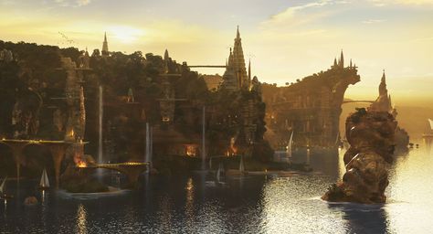 ArtStation - umakala chi city bay 2, Armando Savoia Kingdom City, Sci Fi Landscape, Ancient Kingdom, D D Maps, Fantasy City, Concept Artist, Fantasy Places, Fantasy Setting, Future City