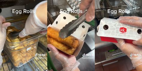 Jack in the Box Worker Shows How Egg Rolls Are Made Copycat Jack In The Box Egg Rolls, Jack In The Box Recipes, Jack In The Box Egg Rolls Recipe, Sandwich Hacks, Egg Roll Ingredients, Egg Roll Recipes, Viral On Tiktok, Roll Recipes, Waffle House