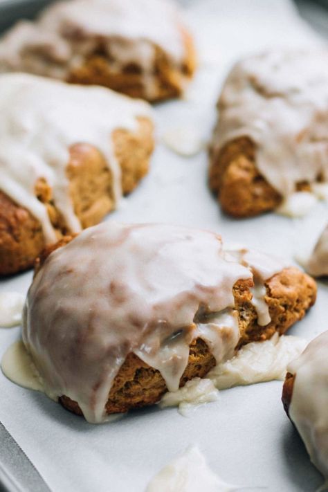 These Maple Glazed Gingerbread Scones are simple, delicious, and the ultimate cozy Saturday morning treat with a mug of hot coffee. #breakfast #scones #recipe #dessert #yum | pinchofyum.com Gingerbread Dessert Recipes, Glazed Gingerbread, Gingerbread Scones, Gingerbread Dessert, Winter Breakfast, Pinch Of Yum, Scone Recipes, Gingerbread Recipe, Maple Glaze