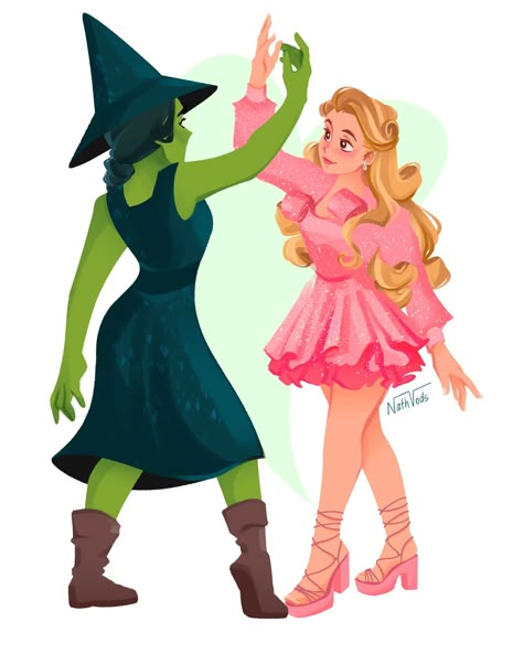 nath vodopivic 💚🩷🧹 | Ozdust Ballroom 💚🩷 saw the movie this Wednesday and am on my way to go see it again today, it was simply FANTASTIC!!!!! Glinda's dress is... | Instagram Witch Guide, Glinda And Elphaba, Elphaba Wicked, Musical Fanart, Wicked Elphaba, Saw The Movie, The Wicked Witch Of The West, Wicked Art, New Disney Movies