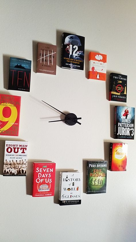 Room Clock Aesthetic, Book Displays Home, Avid Reader Aesthetic, Reader Room Decor, Reader Room Ideas, Book Wall Decoration, Wall Clock Ideas Creative, Book Inspired Decor, Diy Wall Clock Ideas Creative