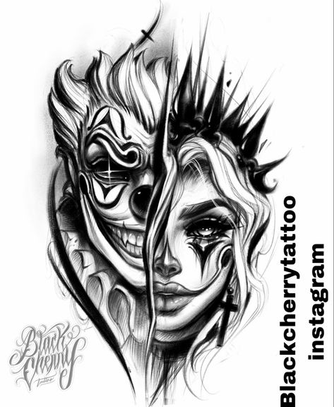 Tato Jam, Joker Tattoo Design, Skull Girl Tattoo, Cool Tattoo Drawings, Girl Face Tattoo, Skull Sleeve Tattoos, Gangsta Tattoos, Chicano Style Tattoo, Scary Tattoos