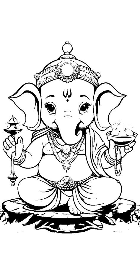 Laxmi And Ganesh Ji Drawing Sketches, Simple Ganesha Drawing, Ganesha Outline, Ganesh Ji Sketch, Ganesh Ji Drawing, Gannu Bappa, Divine Frequency, Ganesh Drawing, Jay Hind