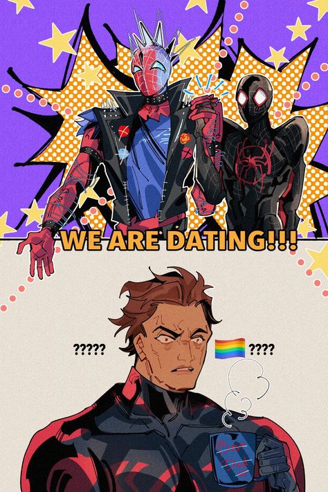 Miguel O’hara X Peter B Parker Fanart, Funny Personality Pictures, Miguel O'hara And Miles Morales, Punkflower Spiderverse, Miguel O'hara X Miles Morales, Miles X Miguel, Miguel And Miles, Miguel X Miles, Miles And Hobie