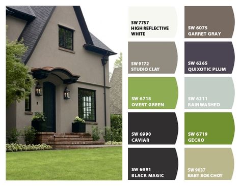 ColorSnap by Sherwin-Williams – imacupcake Clay Exterior House Colors, Sw Studio Clay, Sherwin Williams Studio Clay, Studio Clay Sherwin Williams, Stucco Houses, Green Exterior House Colors, Exterior Gray Paint, Sherwin Williams Exterior, Paint Color Combos