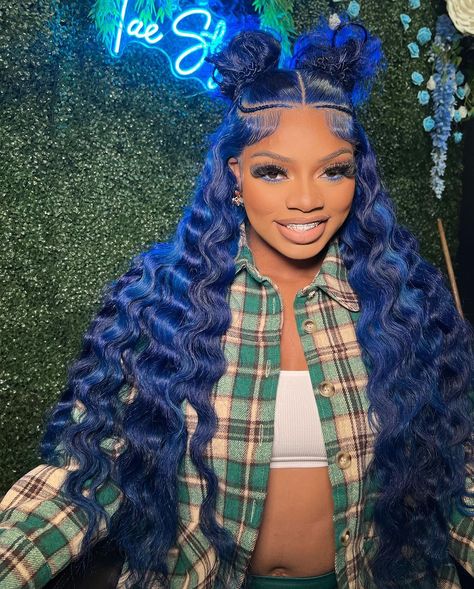 She rockin Blue cause SHE like BLUESS 💵💵💙💙 . Makeup @daniella.themua . Hair from @bratzbeauty.koll . #fyp #bluehair #lace #explore… | Instagram Blue Lace Front Wig, 19 Birthday, Lace Wigs Styles, Deep Wave Human Hair, Glamour Hair, Loose Deep Wave, Frontal Wig Hairstyles, Dyed Hair Inspiration, Birthday Hair