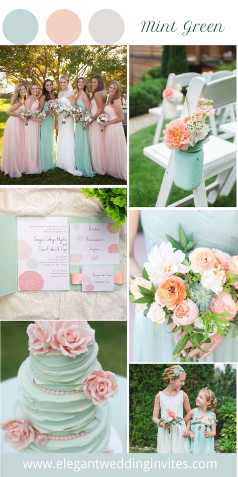 Green And Peach Wedding, Mint Green Wedding Theme, Pastel Wedding Decor, Outside Wedding Decorations, June Wedding Colors, Pastel Wedding Decorations, Peach Wedding Colors, Sage Green Wedding Colors, Wedding Color Palette Summer