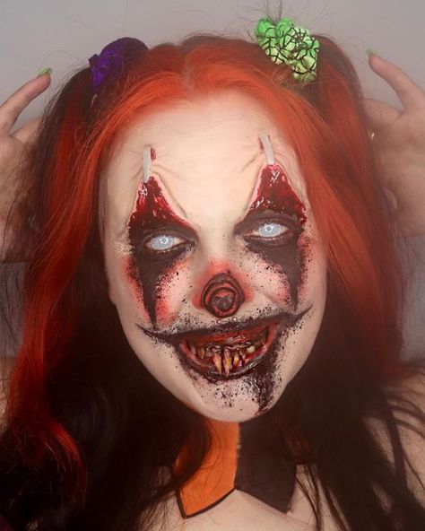 Scary Puppet Makeup, Blood Clown Makeup, Sfx Clown Makeup Gore, Halloween Makeup Clown Scary, Gore Clown Makeup, Gorey Halloween Makeup, Special Fx Makeup Gore, Sfx Scary Makeup, Scary Clown Makeup Ideas