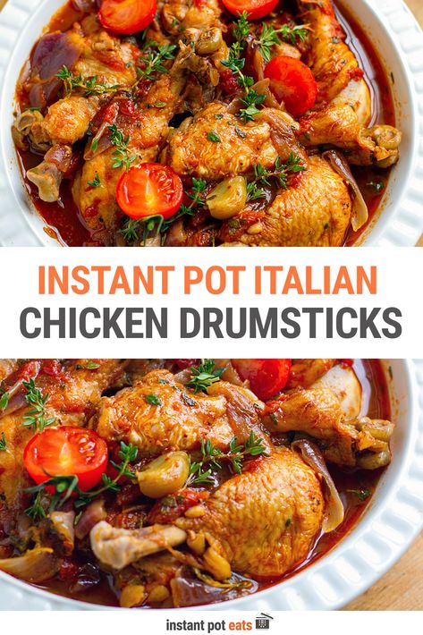 Rich in Italian tomato sauce with herbs and garlic and meat falling off the bone, these Instant Pot chicken drumsticks are great for the whole family. Following our step-by-step instructions and recipe tips, you will see just how easy it is to make this chicken recipe with accessible and affordable ingredients. Serve Italian chicken drumsticks with pasta, rice, quinoa, polenta or veggies. This recipe is gluten-free, paleo and Whole30-friendly. Italian Chicken Drumsticks, Easy Drumstick Recipes, Instant Pot Chicken Drumsticks, Drumstick Recipes Oven, Pressure Cooker Recipes Chicken, Bbq Chicken Legs, Italian Tomato Sauce, Pot Food, Chicken Leg Recipes