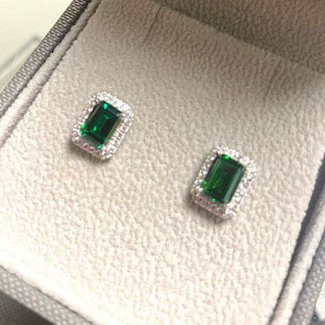 Excited to share this item from my #etsy shop: Emerald Cut Emerald Green Earrings | Halo Emerald Jewelry | 925 Emerald Green Studs | Gift | May Birthstone | Good fortune | Square Stud Malachite Earrings, Emerald Green Earrings, Gold Bridal Jewellery Sets, Halo Design, May Birthstone, Gold Earrings Designs, Square Stud, Square Earrings, Green Earrings