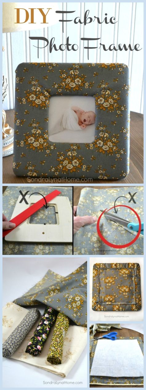 DIY Fabric Photo Frame - Pinnable - Sondra Lyn at Home.com Photo Frames Diy, Wood Tiles Design, Old Wood Crafts, Old Wood Table, Simple Bed Frame, Rustic Wood Crafts, Photo Diy, Fabric Tree, Barn Wood Projects