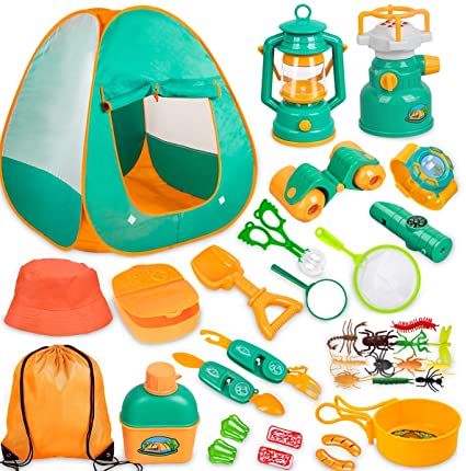 Amazon.com: Meland Kids Camping Set with Tent 24pcs - Camping Gear Tool Pretend Play Set for Toddlers Kids Boys Girls Outdoor Toy Birthday Gift: Toys & Games Pretend Camping, Kids Camping Gear, Emergency Whistle, Best Outdoor Toys, Camping Toys, Camping Utensils, Kids Camping, Camping Kit, Kids Pop