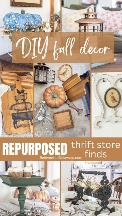 Thrift Decor Ideas, Thrift Flip Decor, Thrift Store Makeover Ideas, Thrift Store Crafts Upcycling, Trash To Treasure Ideas, Thrift Decor, Thrift Store Diy Projects, Vintage Fall Decor, Thrift Store Upcycle