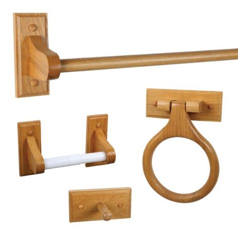 Orange Bathroom Accessories, Rustic Accessories, Oak Bathroom, Towel Holder Bathroom, Honey Oak, Bathroom Hardware Set, Bath Accessories Set, Bathroom Accessory Set, Bathroom Hardware