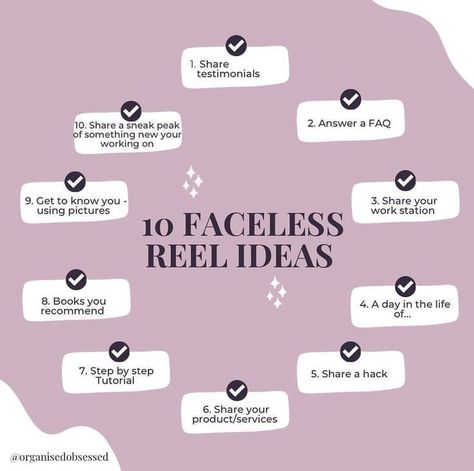 Mar 4, 2024 - organisedobsessed on October 3, 2022: "Want to make reels but not confident on camera?  Save this list & try them out 🙌 Tag someone who NEEDS to try these 🫶" Faceless Account, Social Media Marketing Planner, Social Media Content Strategy, Social Media Content Planner, Small Business Instagram, Social Media Advice, Reel Ideas, Social Media Marketing Instagram, Marketing Planner