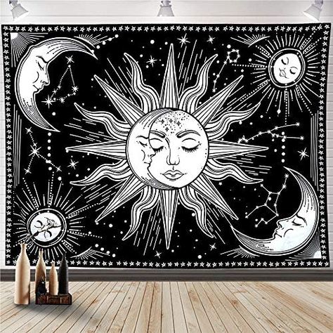 Sun And Moon Tapestry, White Tapestry, Moon Tapestry, Tapestry Wall, Sun And Moon, Tapestry Wall Hanging, The Sun, Wall Hanging, Tapestry