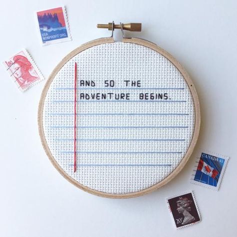 Cross Stitch Gifts Ideas, Diy Graduation Gifts, Cross Stitch Hoop, The Adventure Begins, Diy Embroidery Designs, Kids Art Class, Stitch Gift, Adventure Begins, Graduation Diy