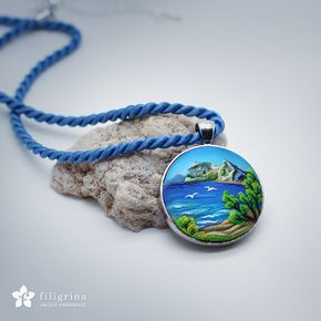 Painting with polymer clay Polymer Clay Ocean Scene, Polymer Clay Scene, Polymer Clay Landscape, Clay Landscape, Pc Inspiration, Fimo Diy, Clay Painting, Polymer Clay Painting, Polymer Clay Tutorials