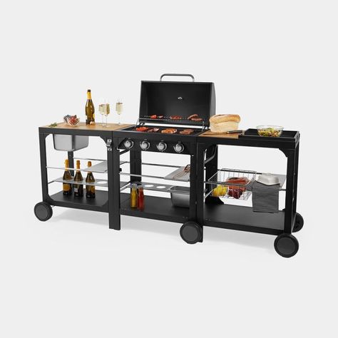 Modular Outdoor Kitchen, Bamboo Countertop, Cooking Station, Modular Outdoor Kitchens, Order Kitchen, Portable Barbecue, Steel Grill, Garden Cooking, Drinks Trolley