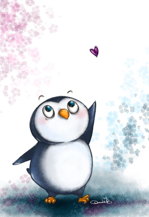 Cute penguin drawing! :D Funny Penguin Drawing, Cute Penguin Drawing, Cute Penguin Cartoon Drawings, Cute Penguin Art Wallpaper, Cute Animal Drawings Penguin, Penguins In Love Drawing, Penguin Sketch, Penguin Images, Penguin Tattoo