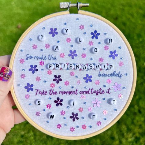 Lover Embroidery Taylor Swift, Taylor Swift Lyrics Embroidery, Taylor Swift Sewing Projects, Eras Tour Embroidery, Taylor Swift Embroidery Pattern, Taylor Swift Inspired Gifts, Friendship Bracelet Tattoo, Taylor Swift Embroidery Ideas, Taylor Swift Cross Stitch