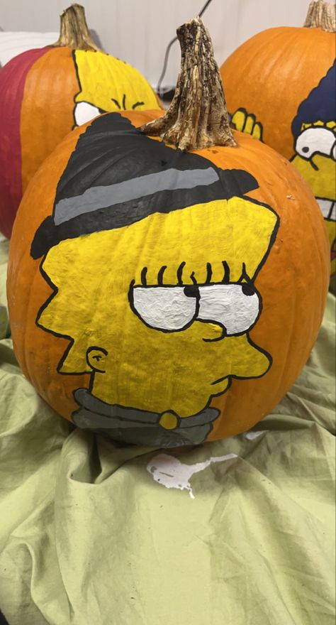 #lisasimpson #paintedpumpkin #halloween #pumpkindecorating #simpsons Simpsons Halloween, Paint Pumpkins, Painting Pumpkins, Painted Pumpkin, Pumpkin Stencil, Faux Pumpkins, Homer Simpson, Painted Pumpkins, Stencil Painting