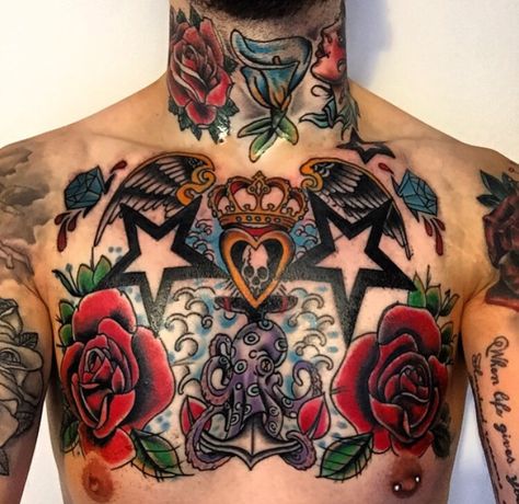 Chest tattoo with the throat and neck tattoo Armpit Fat, Chest Tattoo, Neck Tattoo, Tattoo Idea, I Tattoo, Flower Tattoo, Tattoo Ideas, Tattoos