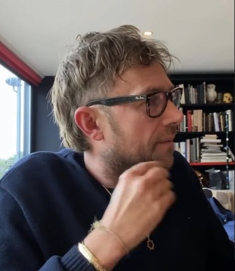 Damon Albarn Mullet, Damon Albarn Hair, Men’s Haircut Mini Mullet, Paul Mescal Mullet, European Mullet Hair Men, Damon Albarn Now, Short Euro Mullet, Haircut With Glasses, Blonde Mullet Man