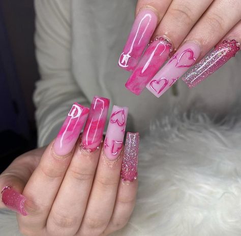 Hollywood Nails, Vday Nails, Long Acrylic Nail Designs, Short Square Acrylic Nails, Long Acrylic Nails Coffin, Acrylic Nails Coffin Pink, Long Square Acrylic Nails, Bling Acrylic Nails, Pink Nail