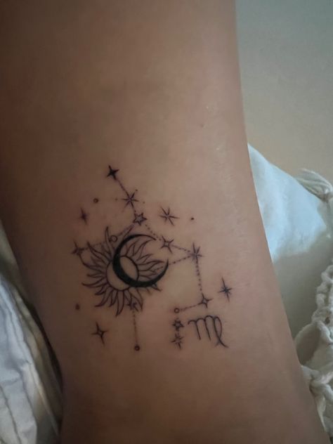 Virgo Inspired Tattoo, Virgo Tattoo, Compass Tattoo, Shoulder Tattoo, Lotus Flower Tattoo, Tattoos And Piercings, Flower Tattoo, Tatting, Body Art