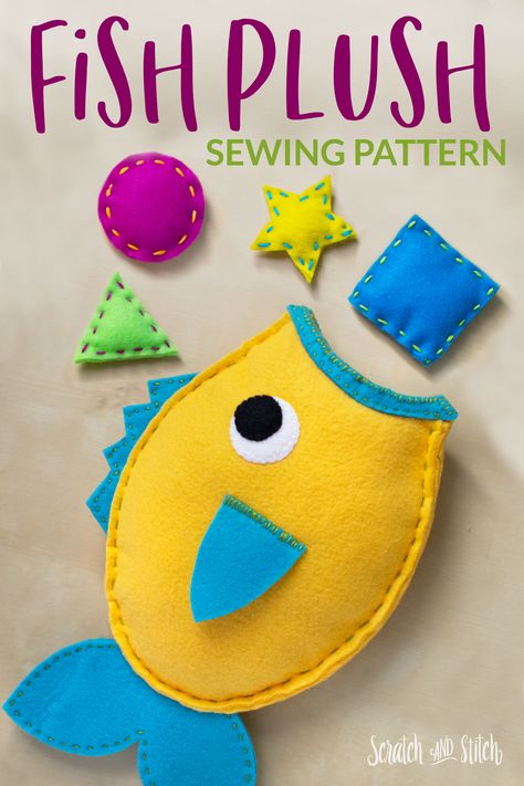 Learn to sew a stuffed fish with a free sewing pattern and picture tutorial. Fish Stuffed Animal, Animal Felt Patterns, Fish Plush, Stuffed Fish, Felt Fish, Felt Toys Patterns, Felt Animal Patterns, Fabric Fish, Softie Pattern