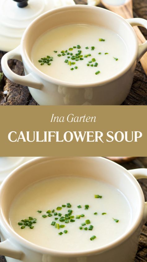 Ina Garten Cauliflower Soup Ina Garten Cauliflower, White Miso Paste, Cauliflower Soup Recipe, Garlic Roasted Broccoli, Creamy Cauliflower Soup, Extra Sharp Cheddar, Roasted Cauliflower Soup, Cauliflower Soup Recipes, Creamed Onions