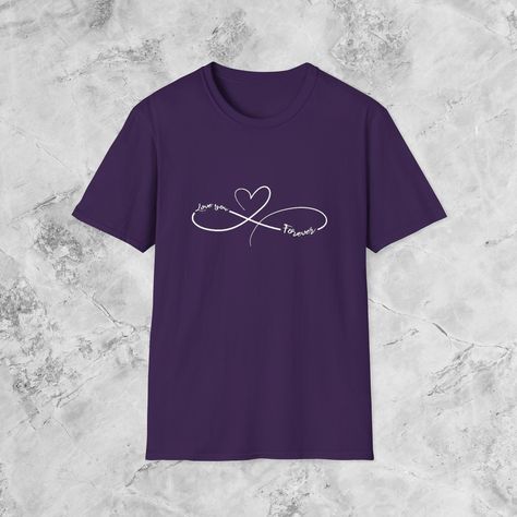 MelbyFashion 'Love You Forever' Infinity Shirt ♾️🤍✨. A love forever-designed shirt for couples, featuring an infinity logo in black or white color. This unisex t-shirt is made from 100% ring-spun cotton, providing a lightweight fabric perfect for year-round wear. The classic fit with a crew neckline offers a versatile style suitable for any occasion, formal or semi-formal. Ideal for partners who want to express their everlasting love for each other. 🌟 Infinity Shirt, Infinity Logo, Everlasting Love, Love You Forever, Couple Shirts, Versatile Style, A Love, Semi Formal, Lightweight Fabric