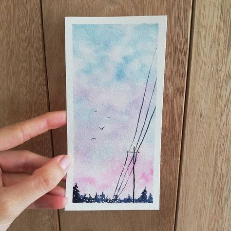 Poloroid Paintings, Watercolor Silhouette, Cotton Candy Sky, Watercolor Sunset, Sketchbook Drawings, Watercolour Inspiration, Cool Art Projects, Watercolor Paintings Easy, Art Prompts