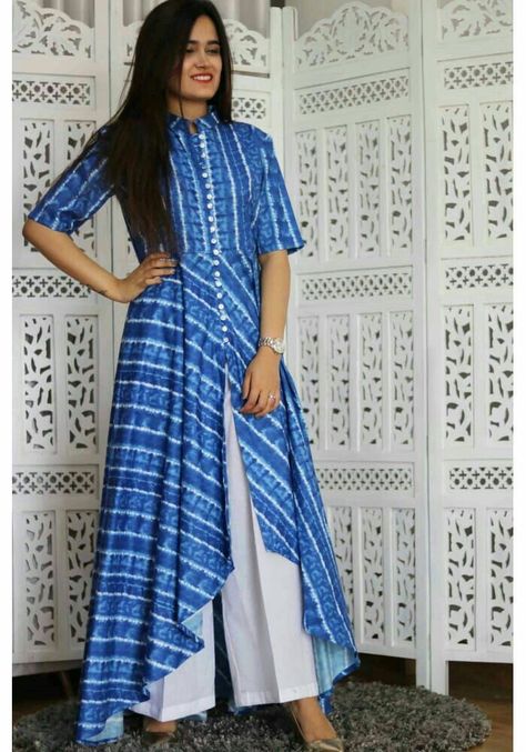 Indian Kurti Designs, Stylish Kurtis Design, Blue Kurta, Designer Kurti Patterns, Kurti Patterns, Simple Kurti Designs, Kurti Designs Latest, Long Kurti Designs, Long Dress Design