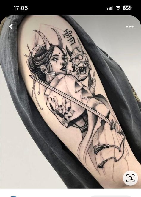 Japanese Hip Tattoo, Female Samurai Tattoo, Hannya Maske Tattoo, Tato Geisha, Hannya Maske, Japanese Tattoo Women, Gangster Tattoo, Geisha Tattoo Design, Oni Tattoo