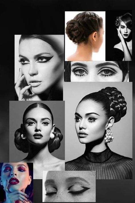 Mood Board For Makeup Artist, Makeup Artist Mood Board, Makeup Mood Board Inspiration, Makeup Portfolio Ideas, Model Mood Board, Artist Mood Board, Makeup Mood Board, Model Portfolio Examples, 50s Glam