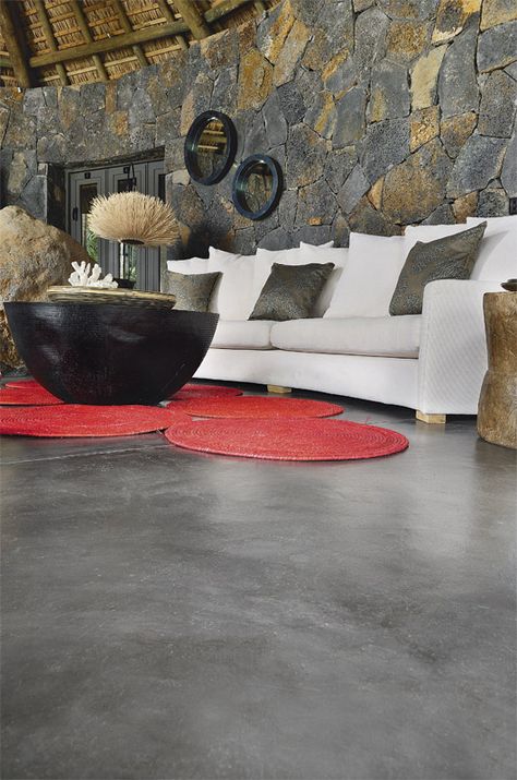 Cement Floor Ideas, Cemcrete Floors, Concrete Living Room, Floor Hardener, Concrete Floors Living Room, Cement Flooring, Brick Ranch Houses, Cement Home, Wood House Design