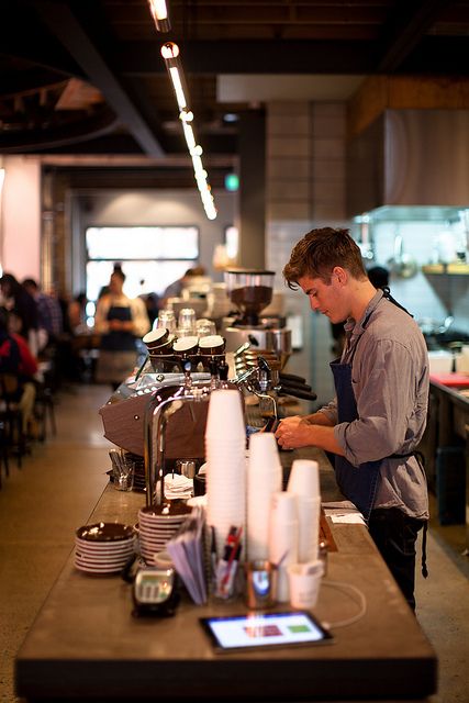 I shall have a cafe that looks like this one day... (cont)   Reuben Hills by nicoalaryjr, via Flickr Cafe Waiter Aesthetic, Waiter Aesthetic, Coffee Lifestyle, Coffee History, Industrial Restaurant, Coffee Facts, Soul Surfer, Coffee Ritual, Coffee Barista